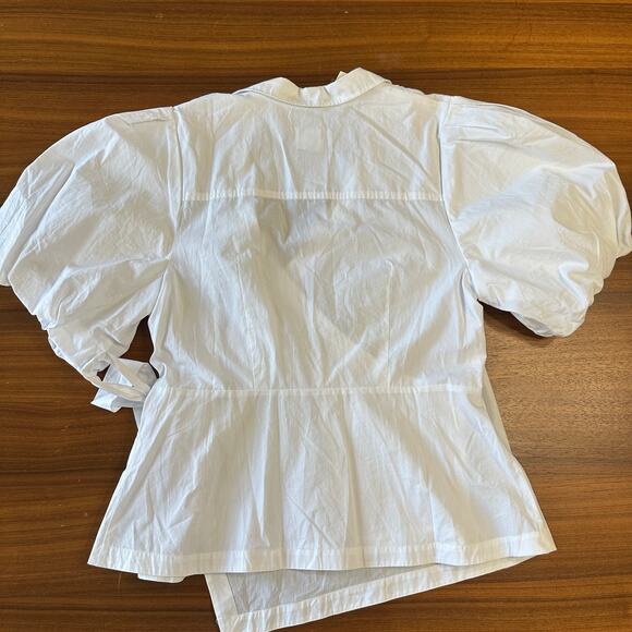 By Anthropologie Plus Size White Puffed Sleeve Wrap Top, Quiet Luxury, 1X NWT - Picture 6 of 7